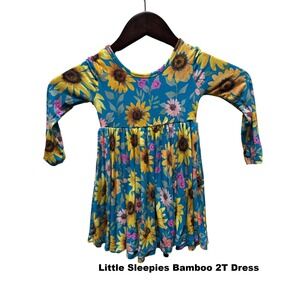Little Sleepies Play Bamboo Dress 2T Blue Sunflower Floral‎ Long Sleeve
